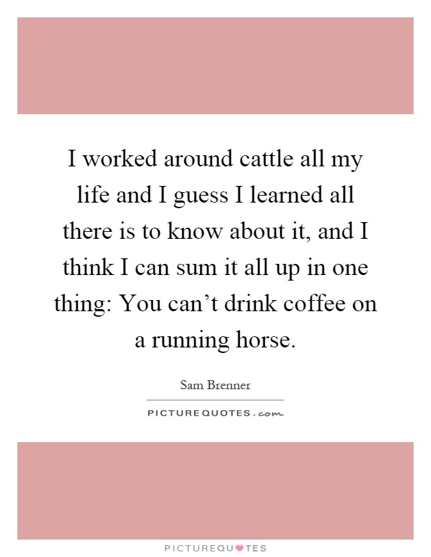 I worked around cattle all my life and I guess I learned all there is to know about it, and I think I can sum it all up in one thing: You can't drink coffee on a running horse Picture Quote #1
