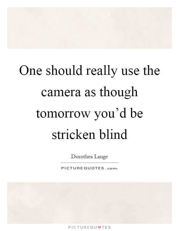 One should really use the camera as though tomorrow you'd be stricken blind Picture Quote #1