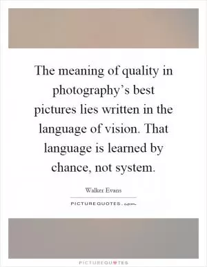 The meaning of quality in photography’s best pictures lies written in the language of vision. That language is learned by chance, not system Picture Quote #1