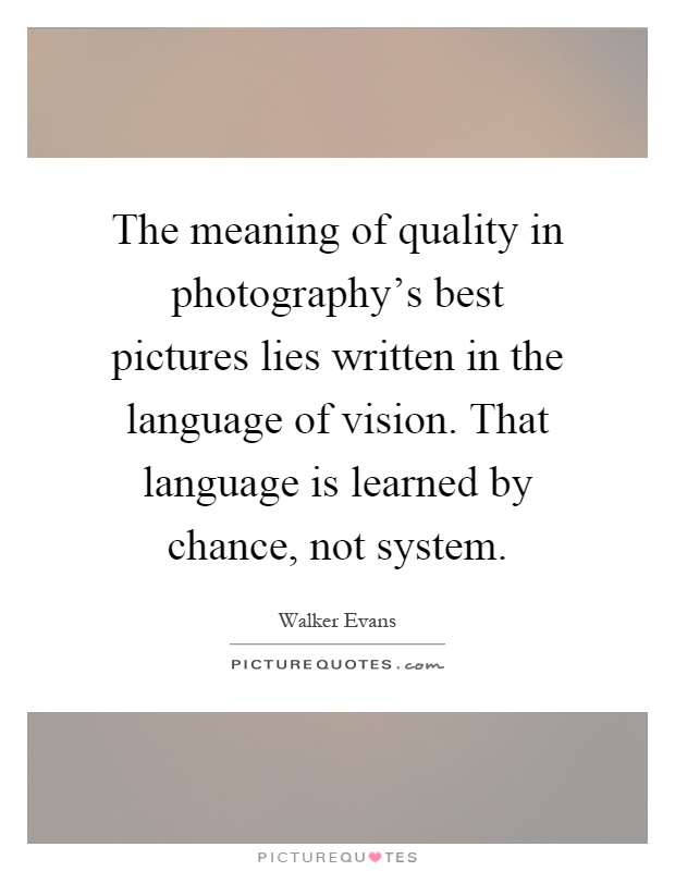 The meaning of quality in photography's best pictures lies written in the language of vision. That language is learned by chance, not system Picture Quote #1