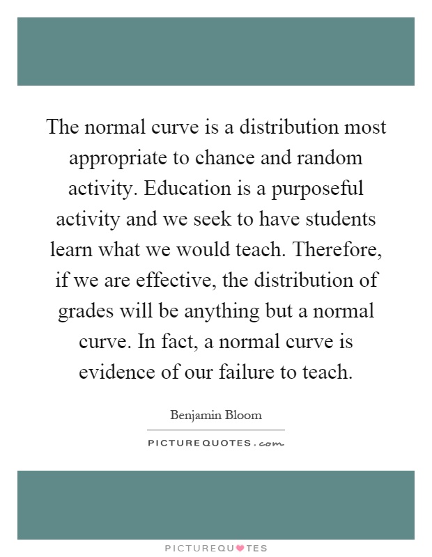 The normal curve is a distribution most appropriate to chance and random activity. Education is a purposeful activity and we seek to have students learn what we would teach. Therefore, if we are effective, the distribution of grades will be anything but a normal curve. In fact, a normal curve is evidence of our failure to teach Picture Quote #1