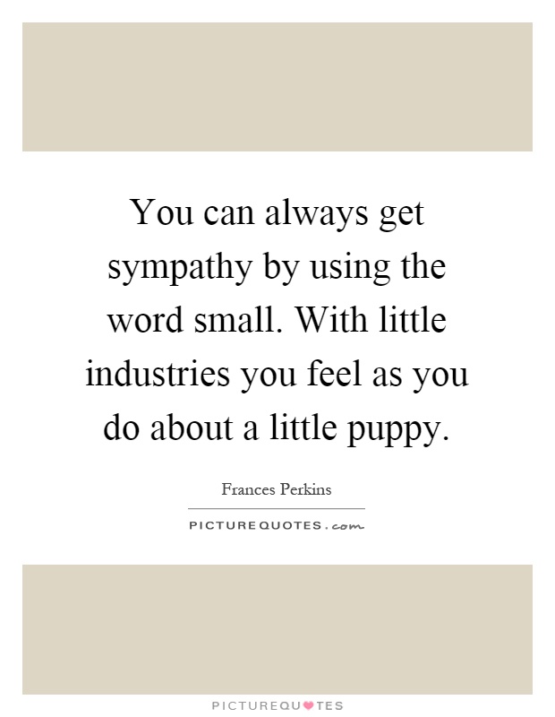 You can always get sympathy by using the word small. With little industries you feel as you do about a little puppy Picture Quote #1