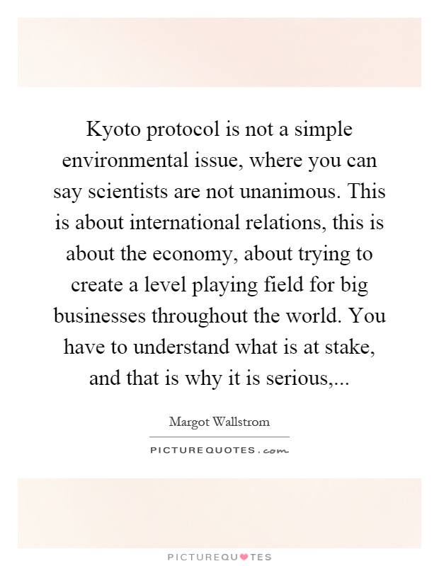 Kyoto protocol is not a simple environmental issue, where you can say scientists are not unanimous. This is about international relations, this is about the economy, about trying to create a level playing field for big businesses throughout the world. You have to understand what is at stake, and that is why it is serious, Picture Quote #1
