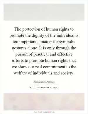 The protection of human rights to promote the dignity of the individual is too important a matter for symbolic gestures alone. It is only through the pursuit of practical and effective efforts to promote human rights that we show our real commitment to the welfare of individuals and society Picture Quote #1