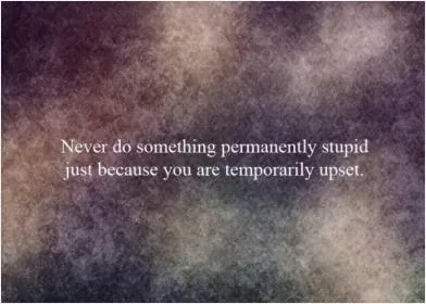 Never do something permanently stupid just because you are temporarily upset Picture Quote #1