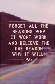 Forget all the reasons it won't work, and believe the one reason why it will Picture Quote #1