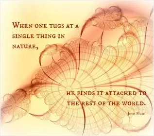 When one tugs at a single thing in nature, he finds it attached to the rest of the world Picture Quote #1