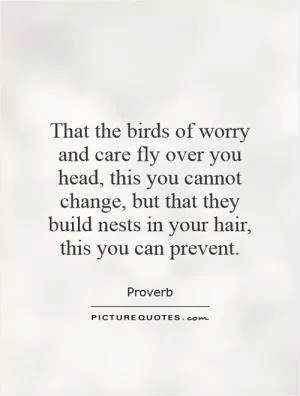 That the birds of worry and care fly over you head, this you cannot change, but that they build nests in your hair, this you can prevent Picture Quote #1