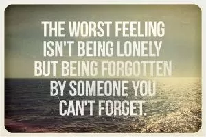 The worst feeling isn't being lonely, but being forgotten by someone you can't forget Picture Quote #1