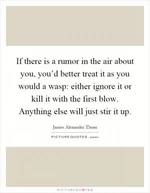 If there is a rumor in the air about you, you’d better treat it as you would a wasp: either ignore it or kill it with the first blow. Anything else will just stir it up Picture Quote #1