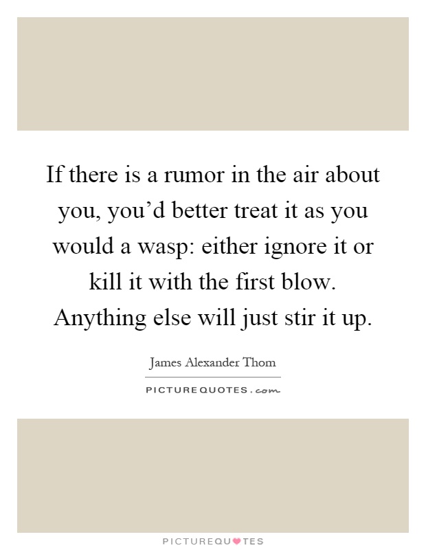 If there is a rumor in the air about you, you'd better treat it as you would a wasp: either ignore it or kill it with the first blow. Anything else will just stir it up Picture Quote #1