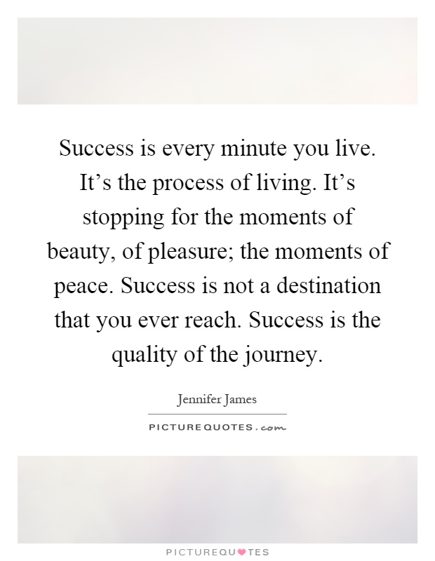 Success is every minute you live. It's the process of living. It's stopping for the moments of beauty, of pleasure; the moments of peace. Success is not a destination that you ever reach. Success is the quality of the journey Picture Quote #1