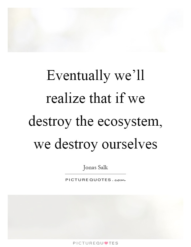 Eventually we'll realize that if we destroy the ecosystem, we destroy ourselves Picture Quote #1