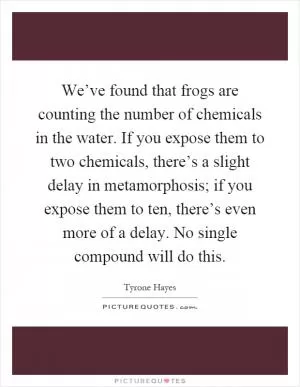 We’ve found that frogs are counting the number of chemicals in the water. If you expose them to two chemicals, there’s a slight delay in metamorphosis; if you expose them to ten, there’s even more of a delay. No single compound will do this Picture Quote #1