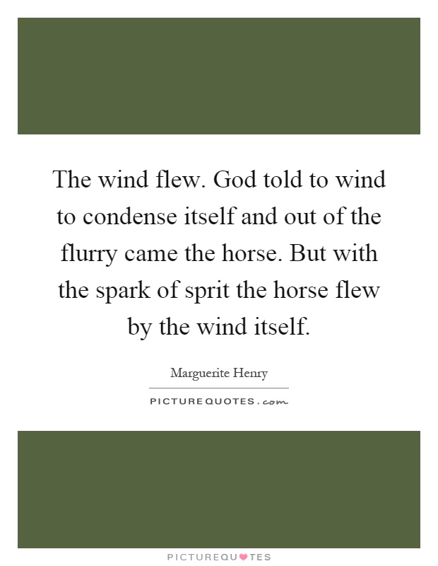 The wind flew. God told to wind to condense itself and out of the flurry came the horse. But with the spark of sprit the horse flew by the wind itself Picture Quote #1