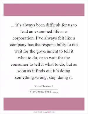 ... it’s always been difficult for us to lead an examined life as a corporation. I’ve always felt like a company has the responsibility to not wait for the government to tell it what to do, or to wait for the consumer to tell it what to do, but as soon as it finds out it’s doing something wrong, stop doing it Picture Quote #1