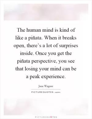 The human mind is kind of like a piñata. When it breaks open, there’s a lot of surprises inside. Once you get the piñata perspective, you see that losing your mind can be a peak experience Picture Quote #1