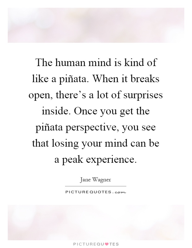 The human mind is kind of like a piñata. When it breaks open, there's a lot of surprises inside. Once you get the piñata perspective, you see that losing your mind can be a peak experience Picture Quote #1