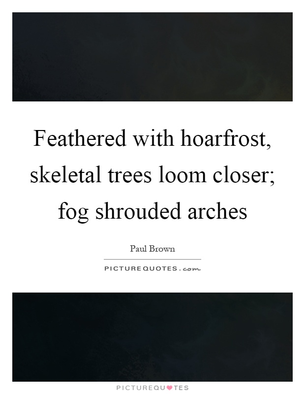 Feathered with hoarfrost, skeletal trees loom closer; fog shrouded arches Picture Quote #1