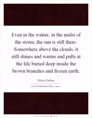 Even in the winter, in the midst of the storm, the sun is still there. Somewhere above the clouds, it still shines and warms and pulls at the life buried deep inside the brown branches and frozen earth Picture Quote #1