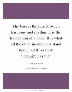 The bass is the link between harmony and rhythm. It is the foundation of a band. It is what all the other instruments stand upon, but it is rarely recognized as that Picture Quote #1