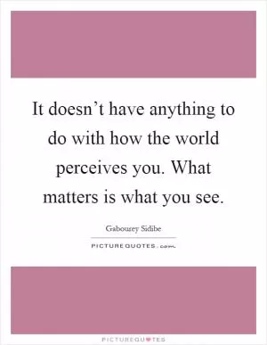 It doesn’t have anything to do with how the world perceives you. What matters is what you see Picture Quote #1
