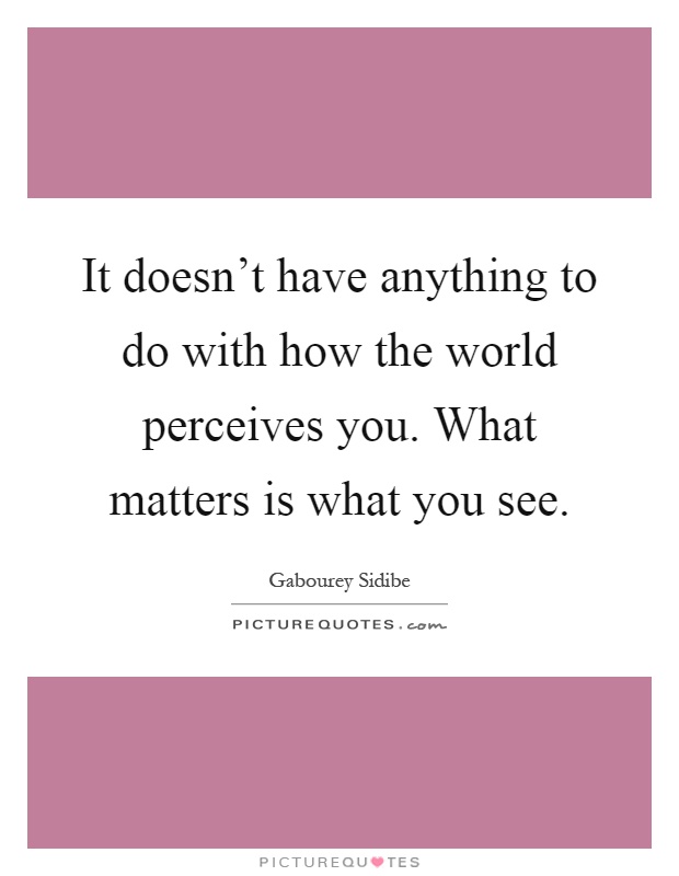 It doesn't have anything to do with how the world perceives you. What matters is what you see Picture Quote #1