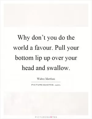 Why don’t you do the world a favour. Pull your bottom lip up over your head and swallow Picture Quote #1