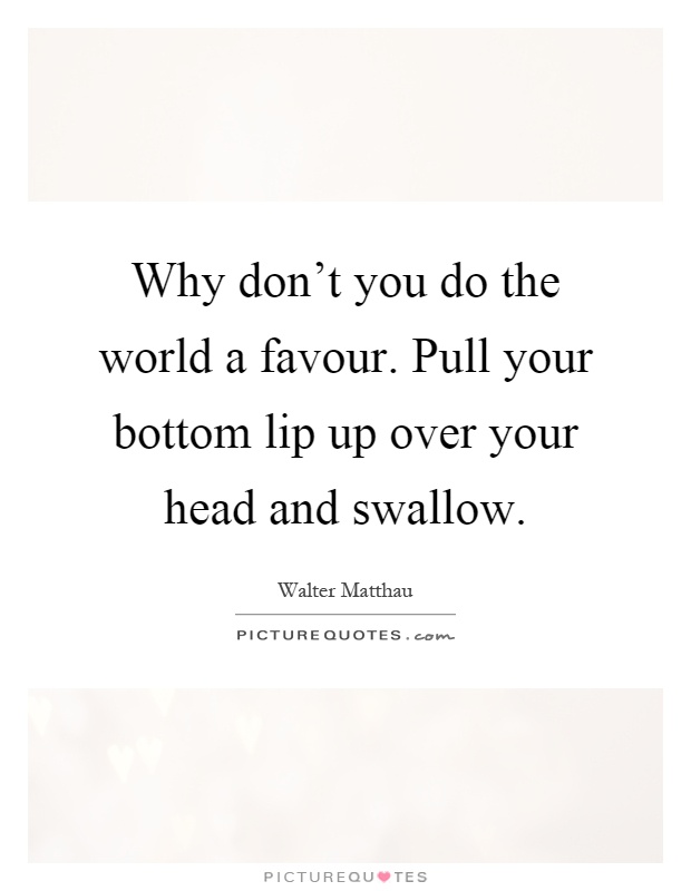 Why don't you do the world a favour. Pull your bottom lip up over your head and swallow Picture Quote #1