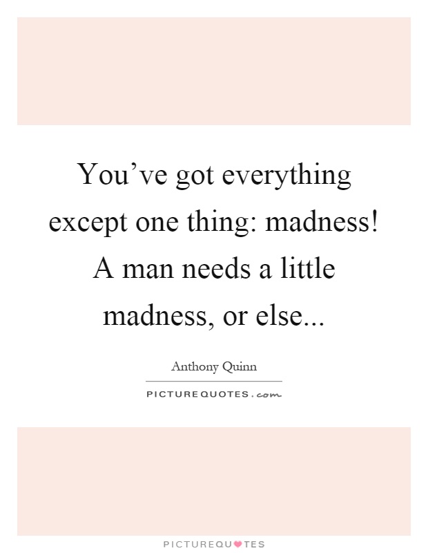 You've got everything except one thing: madness! A man needs a little madness, or else Picture Quote #1