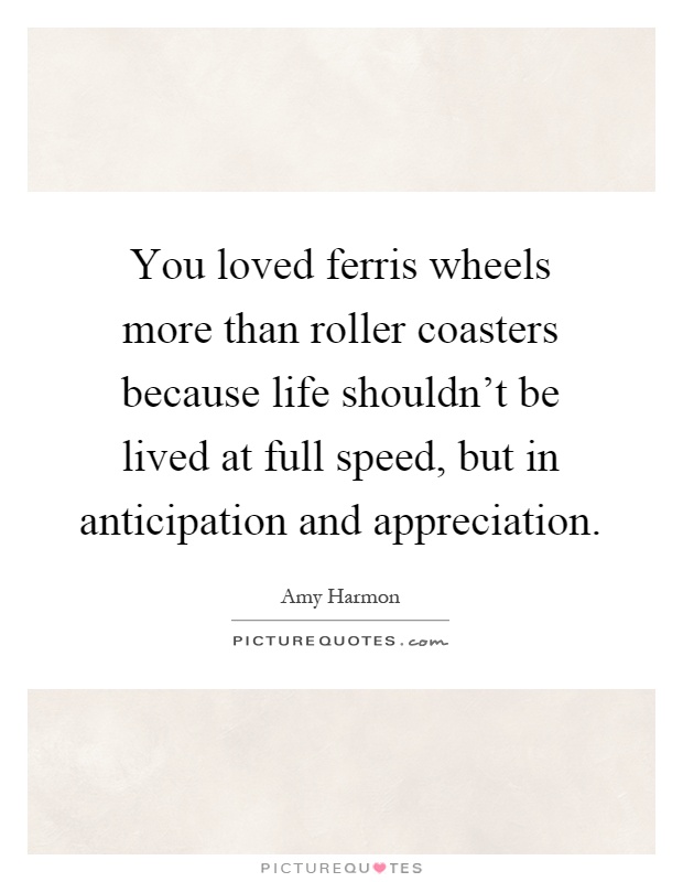 You loved ferris wheels more than roller coasters because life shouldn't be lived at full speed, but in anticipation and appreciation Picture Quote #1