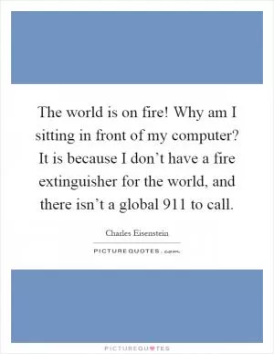 The world is on fire! Why am I sitting in front of my computer? It is because I don’t have a fire extinguisher for the world, and there isn’t a global 911 to call Picture Quote #1