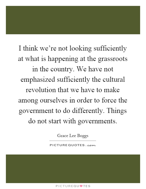 I think we're not looking sufficiently at what is happening at the grassroots in the country. We have not emphasized sufficiently the cultural revolution that we have to make among ourselves in order to force the government to do differently. Things do not start with governments Picture Quote #1