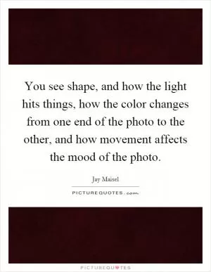 You see shape, and how the light hits things, how the color changes from one end of the photo to the other, and how movement affects the mood of the photo Picture Quote #1