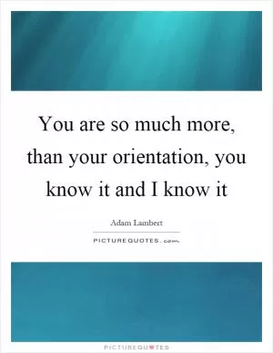 You are so much more, than your orientation, you know it and I know it Picture Quote #1