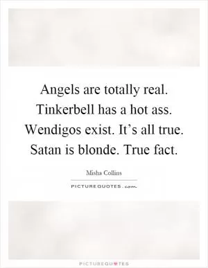 Angels are totally real. Tinkerbell has a hot ass. Wendigos exist. It’s all true. Satan is blonde. True fact Picture Quote #1