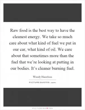 Raw food is the best way to have the cleanest energy. We take so much care about what kind of fuel we put in our car, what kind of oil. We care about that sometimes more than the fuel that we’re looking at putting in our bodies. It’s cleaner burning fuel Picture Quote #1