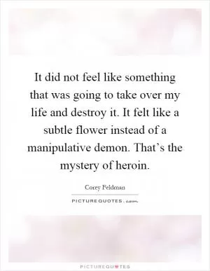 It did not feel like something that was going to take over my life and destroy it. It felt like a subtle flower instead of a manipulative demon. That’s the mystery of heroin Picture Quote #1