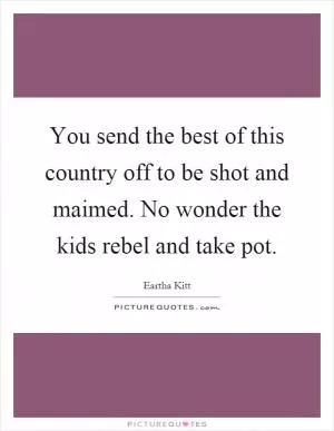 You send the best of this country off to be shot and maimed. No wonder the kids rebel and take pot Picture Quote #1