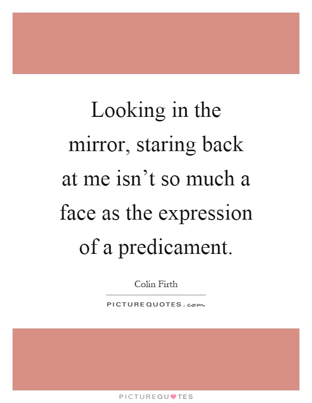 Looking in the mirror, staring back at me isn't so much a face as the expression of a predicament Picture Quote #1
