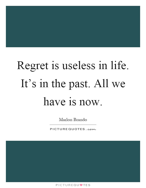 Regret is useless in life. It's in the past. All we have is now Picture Quote #1