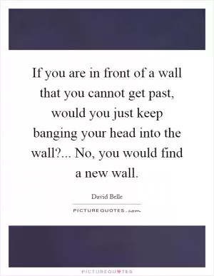 If you are in front of a wall that you cannot get past, would you just keep banging your head into the wall?... No, you would find a new wall Picture Quote #1