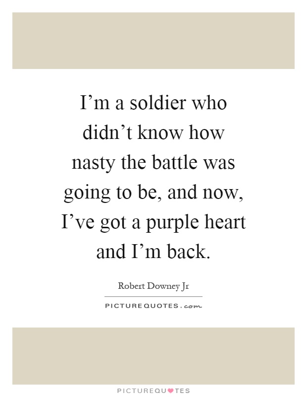 I'm a soldier who didn't know how nasty the battle was going to be, and now, I've got a purple heart and I'm back Picture Quote #1
