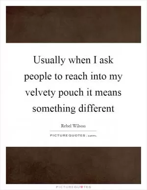 Usually when I ask people to reach into my velvety pouch it means something different Picture Quote #1