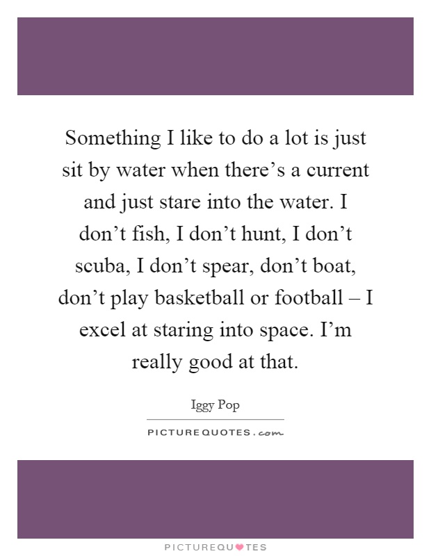 Something I like to do a lot is just sit by water when there's a current and just stare into the water. I don't fish, I don't hunt, I don't scuba, I don't spear, don't boat, don't play basketball or football – I excel at staring into space. I'm really good at that Picture Quote #1