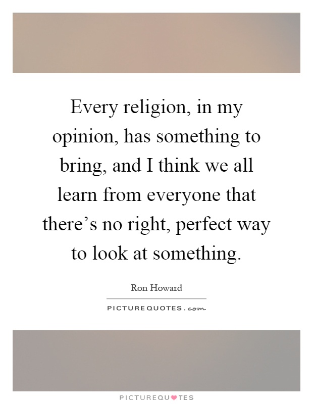 Every religion, in my opinion, has something to bring, and I think we all learn from everyone that there's no right, perfect way to look at something Picture Quote #1