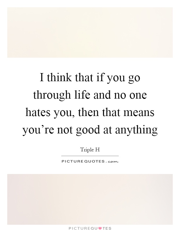 I think that if you go through life and no one hates you, then that means you're not good at anything Picture Quote #1