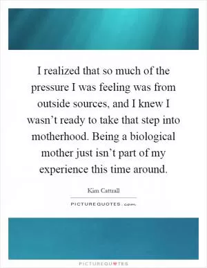 I realized that so much of the pressure I was feeling was from outside sources, and I knew I wasn’t ready to take that step into motherhood. Being a biological mother just isn’t part of my experience this time around Picture Quote #1