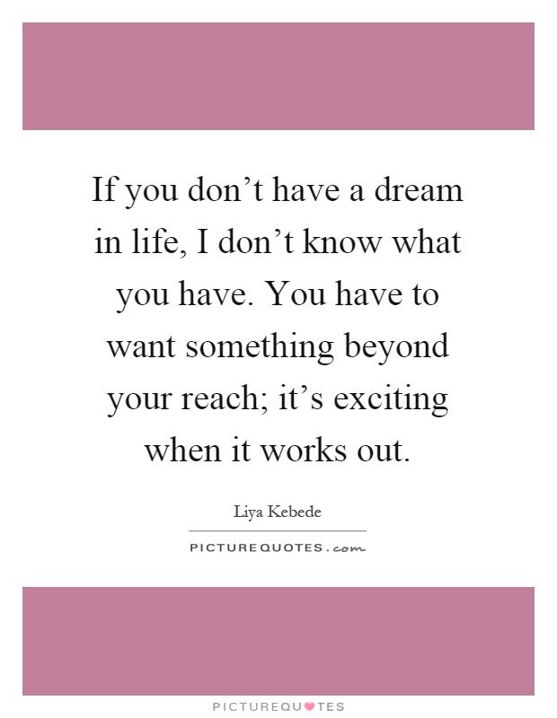 If you don't have a dream in life, I don't know what you have. You have to want something beyond your reach; it's exciting when it works out Picture Quote #1