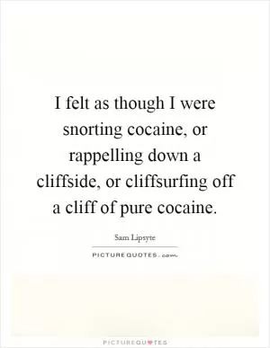 I felt as though I were snorting cocaine, or rappelling down a cliffside, or cliffsurfing off a cliff of pure cocaine Picture Quote #1